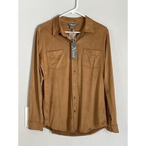 NWT Natural Reflections Faux Suede Western Button Up Shirt Jacket Women's Sz S